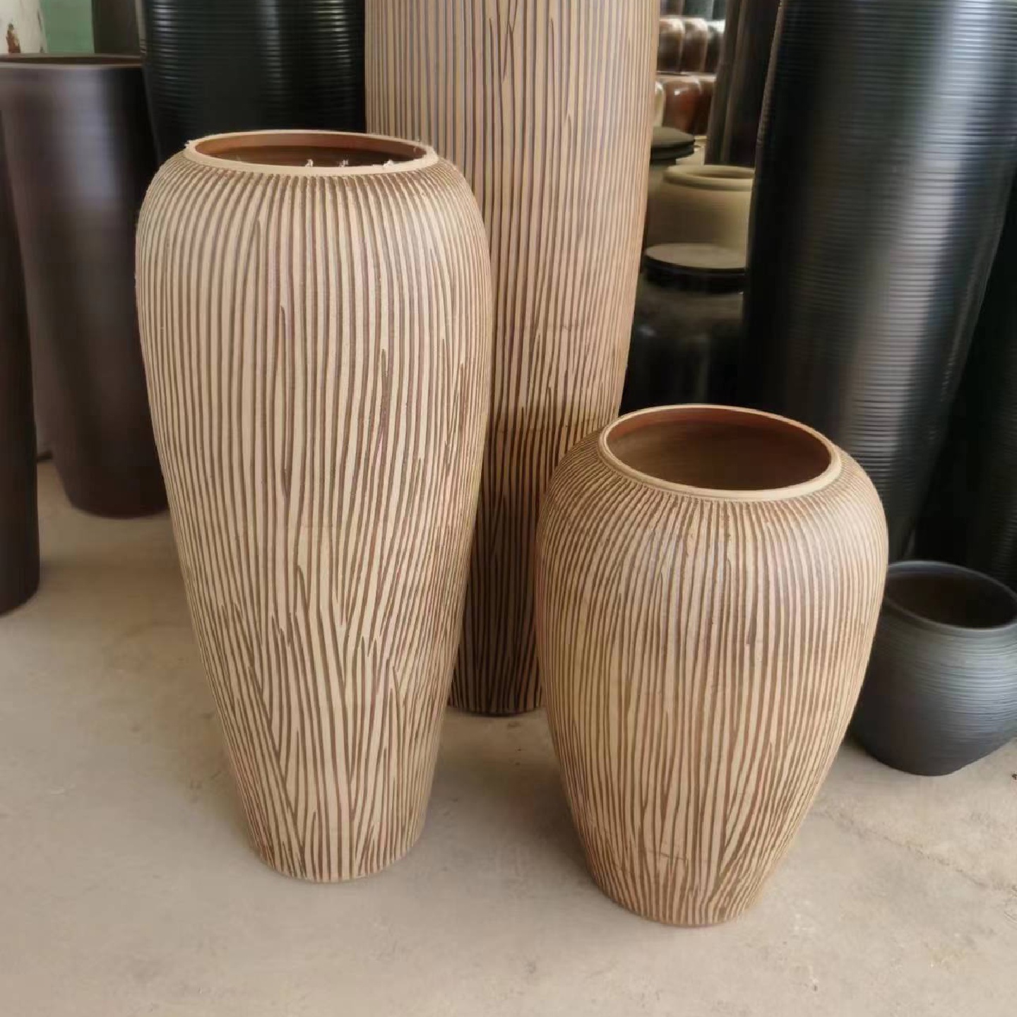 复古做旧陶罐景德镇陶瓷花器客厅玄关插花落地大花瓶粗陶组合摆件