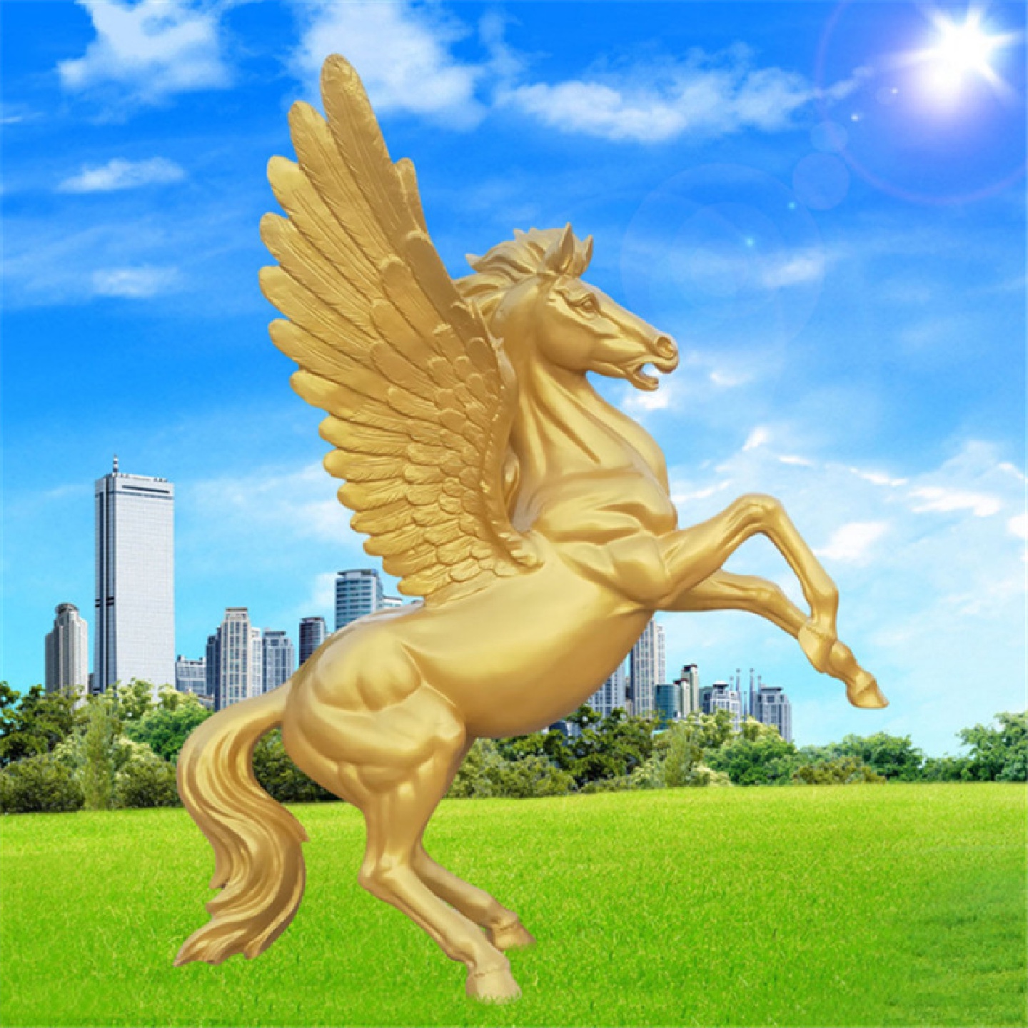仿铜玻璃钢仿真飞马雕塑户外古铜翅膀天马模型广场马雕塑铜马