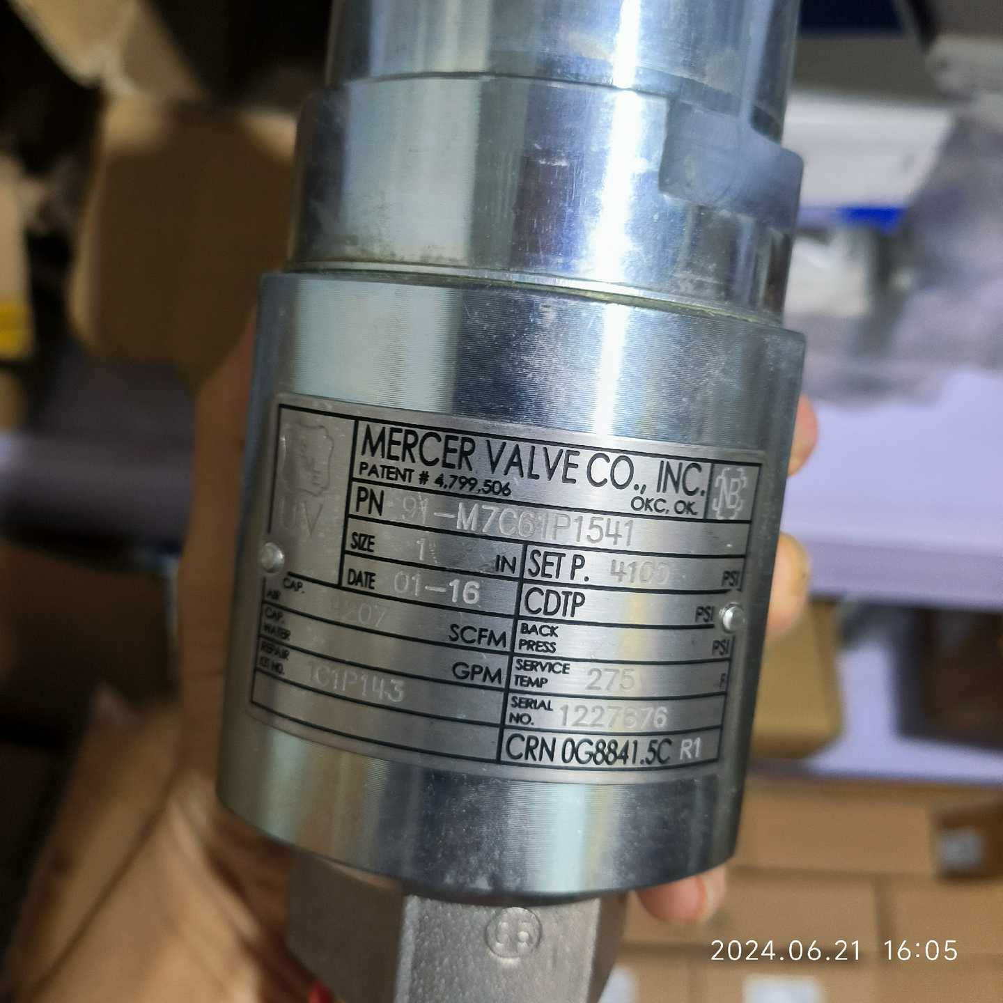 现货Mercer 91-M7C61P1541安全阀