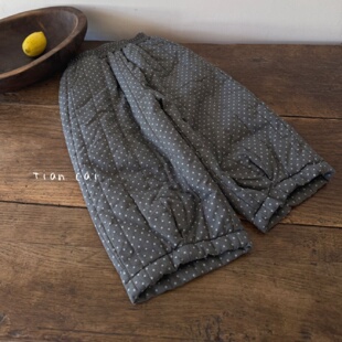 冬季 百搭外穿裤 新款 女宝宝时尚 子 儿童保暖裤 女童灰色夹棉圆点棉裤