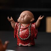 新中式 紫砂禅意小和尚摆件家居装 饰品陶瓷人物佛系可爱小沙弥摆设