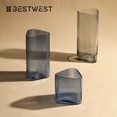 Best ins风简约插花花器软装 west 几何透明直筒水培玻璃花摆件