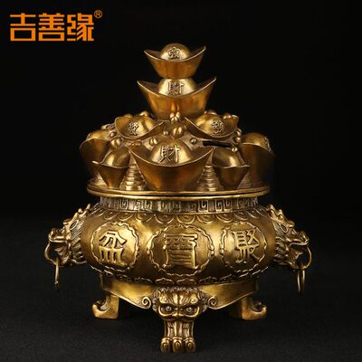 厂家纯铜聚盆摆件精工铜元聚盆家居工艺品0064