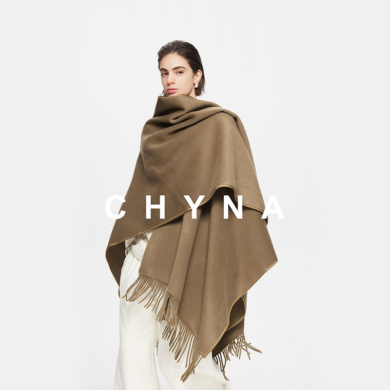 李大琪【大斗蓬】披肩披风下摆流苏山羊绒绵羊毛呢外套中长款大衣