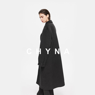 李大琪【凛冬将至】高品质经典深灰色山羊绒绵羊毛呢外套长款大衣