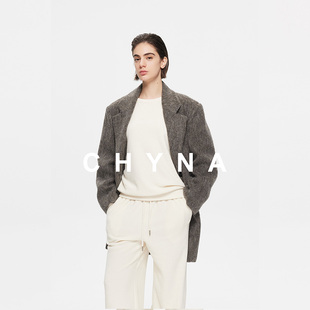 李大琪【幻彩马海毛】幻彩马海毛银丝粗线羊驼毛绵羊毛呢外套大衣