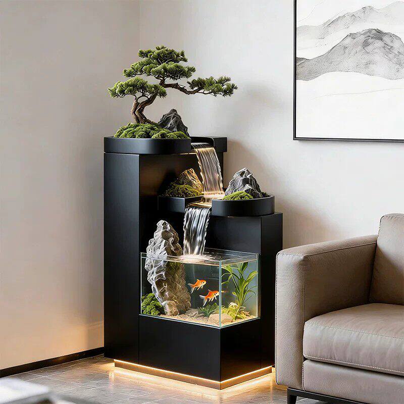 流水别墅成品不锈钢阳台户外造景底柜/落地缸