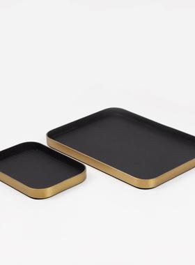 不锈钢拉丝高档皮革桌面收纳托盘客厅茶几套装摆件简约现代香薰盘