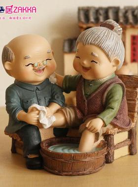 创意老头老太太酒柜客厅家居装饰品卧室小摆件爷爷奶奶白头偕老人