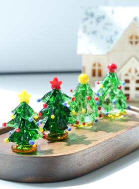 淄博琉璃手工艺品实心圣诞树摆件桌面家居氛围感书桌装饰摆放礼物