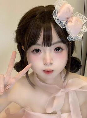 甜度爆表蕾丝边枕头蝴蝶结发夹浅嫩粉色填充棉立体发饰女甜妹可爱