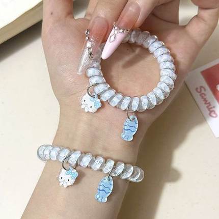 ins清新小鱼甜美可爱发圈闺蜜HelloKitty头绳扎头发kitty猫电话线