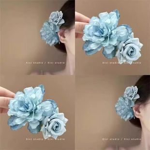超仙牡丹花发夹春日清冷感纯色仿真花朵边夹女时尚 后脑勺发卡发饰