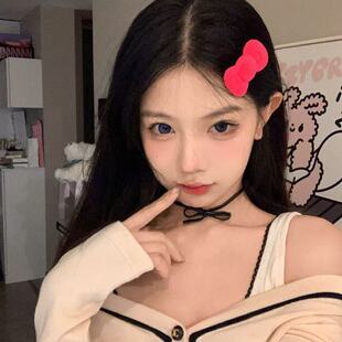 精致少女感氛围可爱爆款精致超仙小众在逃公主~KT猫粉色夹子发夹