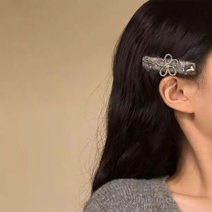 甜酷简约轻奢ns风半岛梨泰院银灰色花朵少女发夹侧边刘海发饰发卡