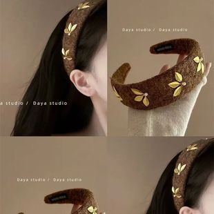 金枝玉叶复古拉德秋冬毛呢宽边树叶子发箍女洋气高级高颅氛围头箍