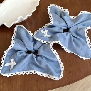 法式 方形发圈蝴蝶结牛仔方巾大肠发圈高级韩系发绳方形马尾头绳皮