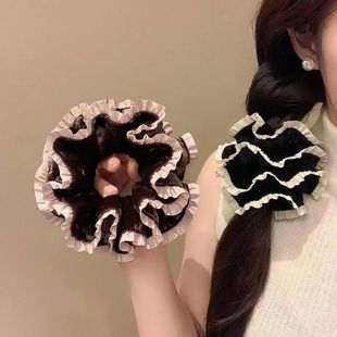 韩系秋冬甜美丝绒花边双层大肠发圈气质丸子马尾头发头绳皮筋头饰