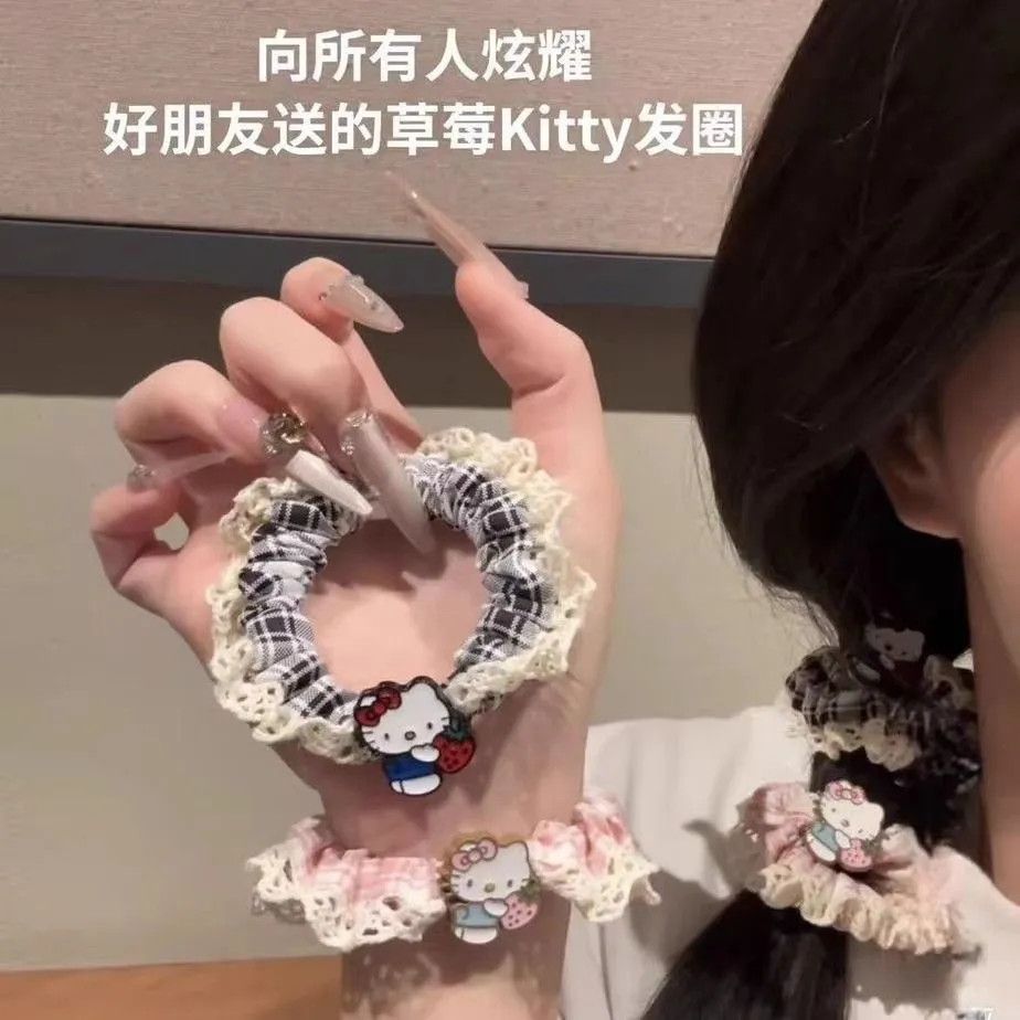 蕾丝花韩系甜美猫咪KT发圈少女马尾小肠圈高颜值ins风可爱发饰女