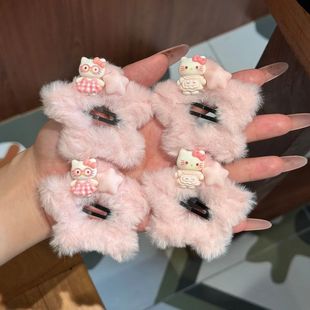 甜美卡通秋冬星星可爱KT毛茸茸发夹少女毛绒发卡刘海BB五角星发饰