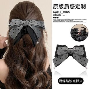 波点复古片气质顶夹新款 轻奢u型 蝴蝶结抓夹日系小众洋气懒人爆款