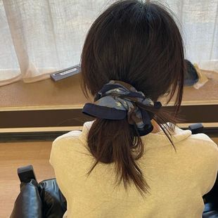 轻奢秋冬韩系新款 撞色复古蓝色原创印花大肠发圈高级发绳发饰 时尚