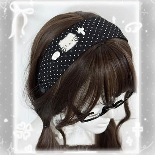 韩系lolita超萌梦游小猫可爱波点布艺KT甜美发卡少女日系卡通发饰