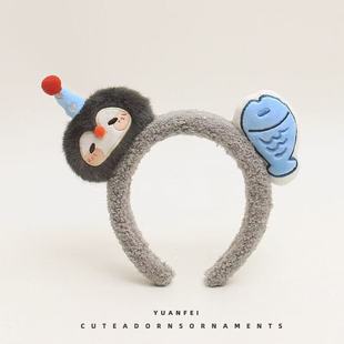 创意小鱼发箍毛绒企鹅卡通新款 头饰可爱洗脸拍照发卡洗漱头箍发饰