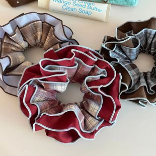 轻奢撞色洋气设计感小众发绳学院风格 纹复古发圈拼接丸子头发饰女