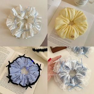 奶油韩系蝴蝶结波点发圈少女蕾丝花边大肠头绳甜美发饰气质发绳女