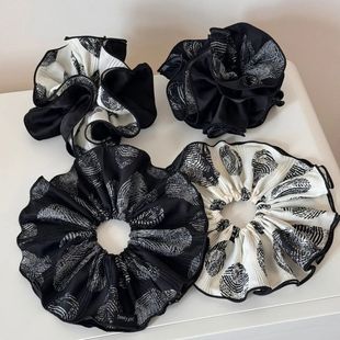 气质优雅复古轻奢印花水墨拼净面收腰发圈高级宽边马尾头绳发饰女