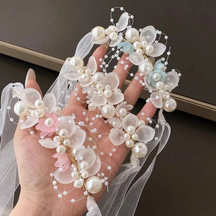 超仙儿童发饰手工水晶婚庆饰品结婚配饰珍珠手环皇冠发带配饰发箍