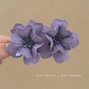 ins风韩版 花朵发夹紫色头饰度假刘海气质甜美发卡感高侧边发饰女