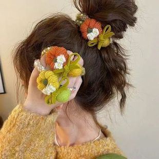 韩系超可爱万事不南毛线南瓜发绳气质ins洋气减龄百搭发饰弹力女