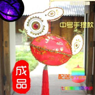 纯手工古风创意中秋手提花灯布艺兔子灯手提电子发光灯笼成品 新款