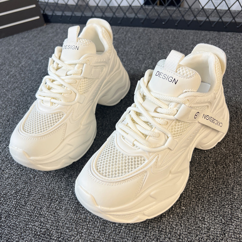 内增高老爹鞋女2024春季新款松糕底百搭休闲小白鞋网面透气运动鞋
