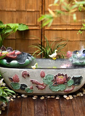 庭院户外古法鱼缸阳台成品养鱼池室外带流水小水景落地流水摆件