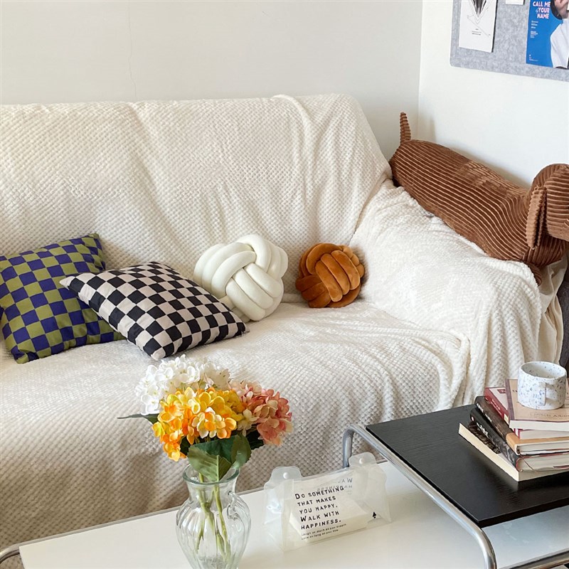 南岛宝社[不怕猫抓]多尺寸软奶白ins风奶白纯色防尘沙发罩盖布毯