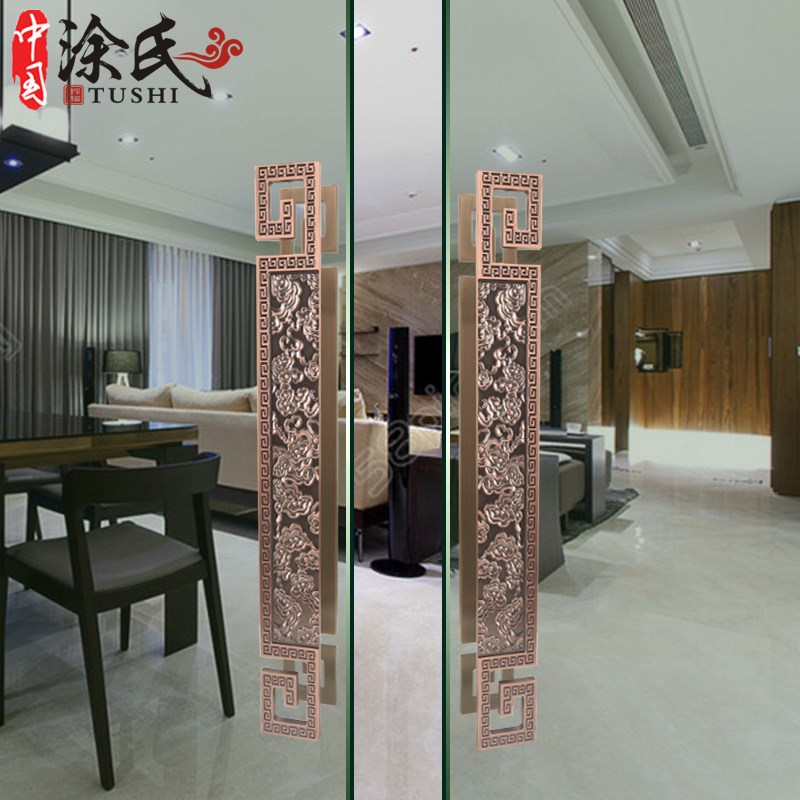中式仿古铜祥云大门拉手欧式豪华玻璃门扶手酒店木门现代回纹把手