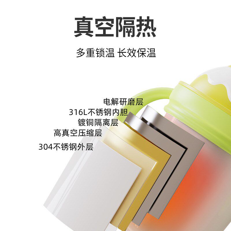 儿童吸管水杯保温牛奶杯316不锈钢刻度防摔宝宝喝汤水米糊杯牛奶1