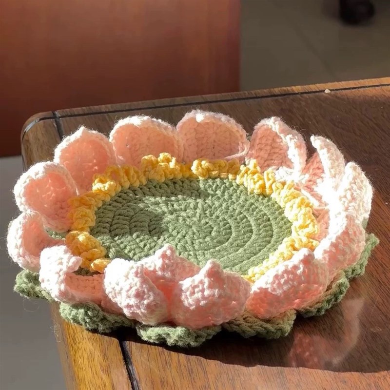 好运莲莲荷叶莲花杯垫编织diy材料包毛线钩针手工礼物送同事解闷