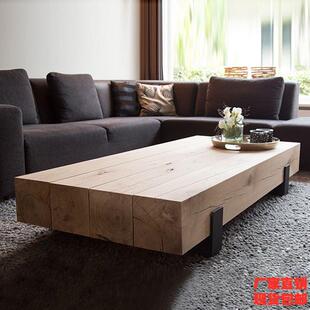 侘寂风实木茶几家用茶台小户型客厅铁艺覆古方形木条组合原木茶桌