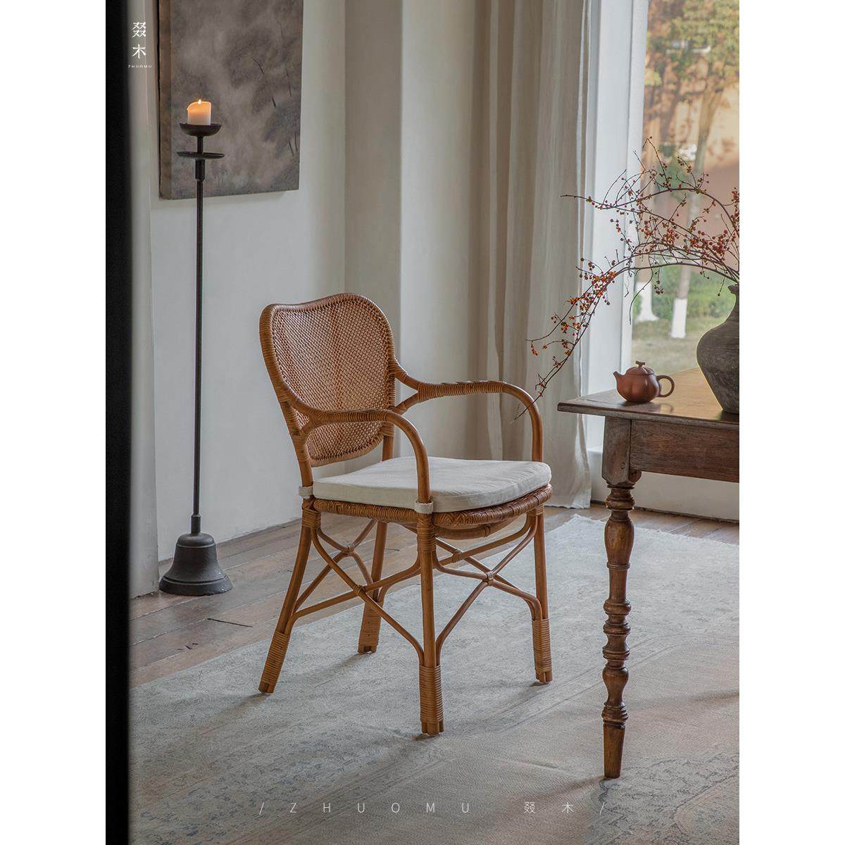 叕木|东南亚藤艺天然真藤创意藤编餐书桌椅客厅家用阳台休闲椅,住宅家具,阳台椅,淘宝优惠券,粉丝福利购,淘宝优惠卷