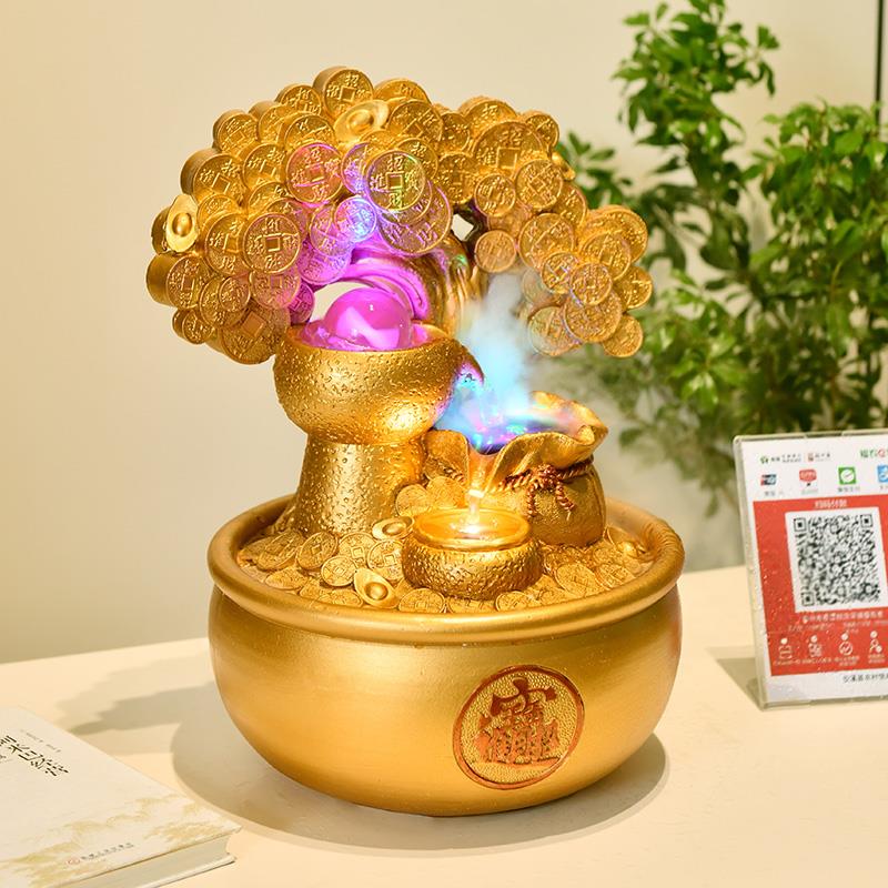 小型流水摆件循环水吧台装饰品假山盆景办公室前台风水轮开业礼物