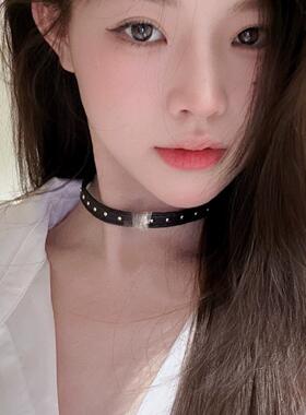 颈链choker朋克皮革项链暗黑风项圈新款网红十字花架短款脖圈新款