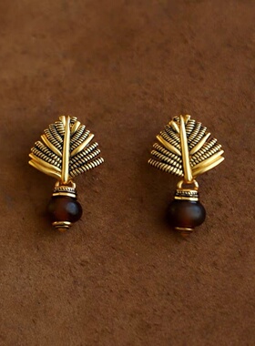 棕榈籽耳钉焦糖色玛瑙复古做旧高级感气质秋冬民族感个性独特耳饰