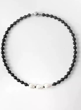 爆款黑色项链女2025新款夏季高级感串珠锁骨链时尚百搭高级感简约