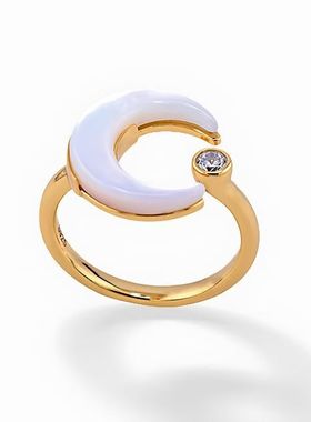 月亮戒指女白贝母小众设计冷淡风高级感开口可调节时尚少女心指环