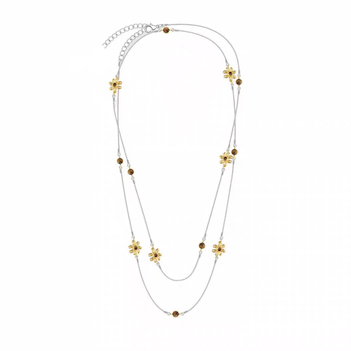 小众设计感多层金色花朵虎眼石项链长款毛衣链女优雅简约时尚配饰