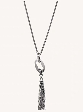 银色几何流苏长款项链百搭个性高级感精致气质时尚复古毛衣链女